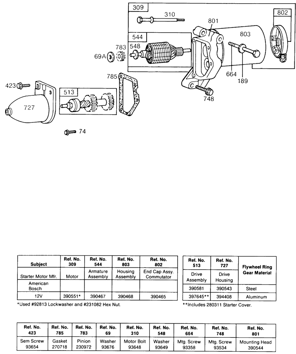 Electric Starter Diagram and Parts List for 131232-0256-XX  Briggs and Stratton Engine